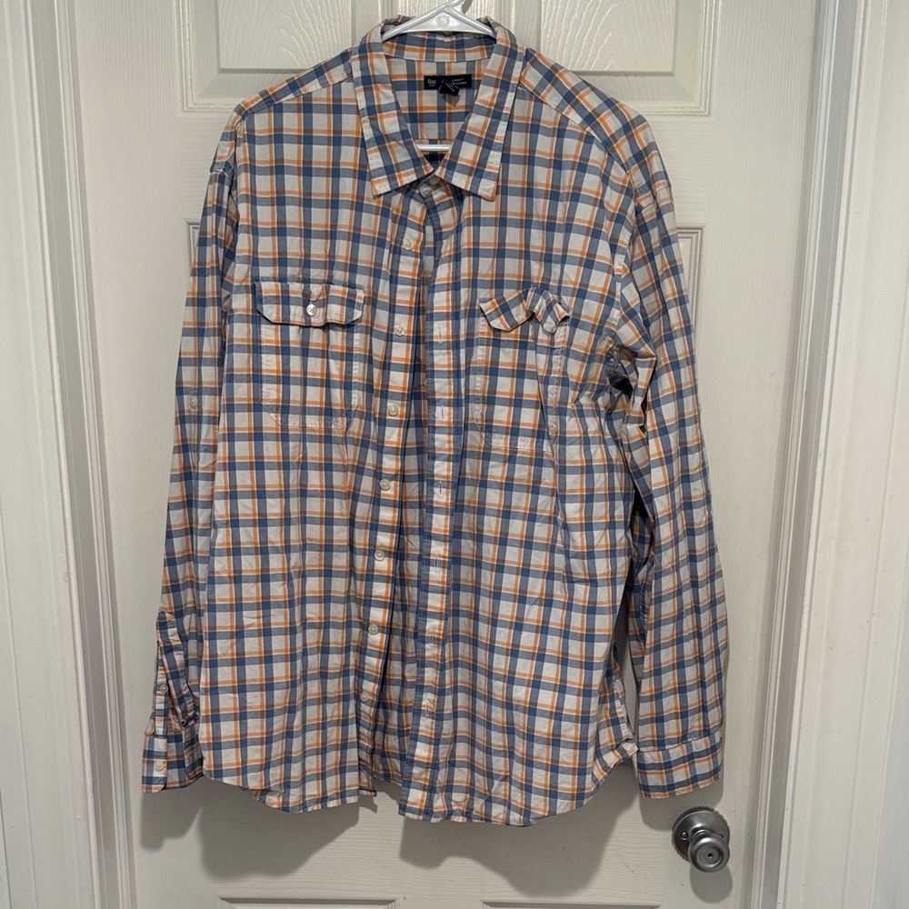 GAP Blue and Orange Plaid Casual Button-Down Shirt -- XXL